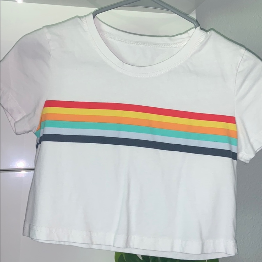 White rainbow cropped T-shirt